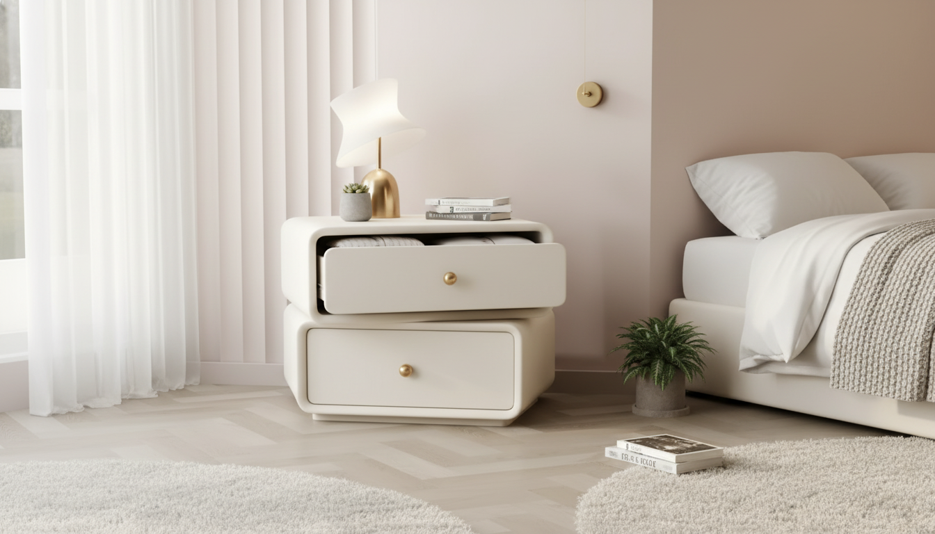 360° Rotating Bedside Table with Drawers for Small Rooms