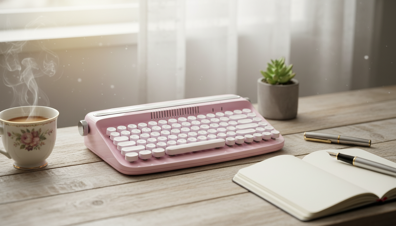 Baby Pink Retro Bluetooth Typewriter Keyboard Guide