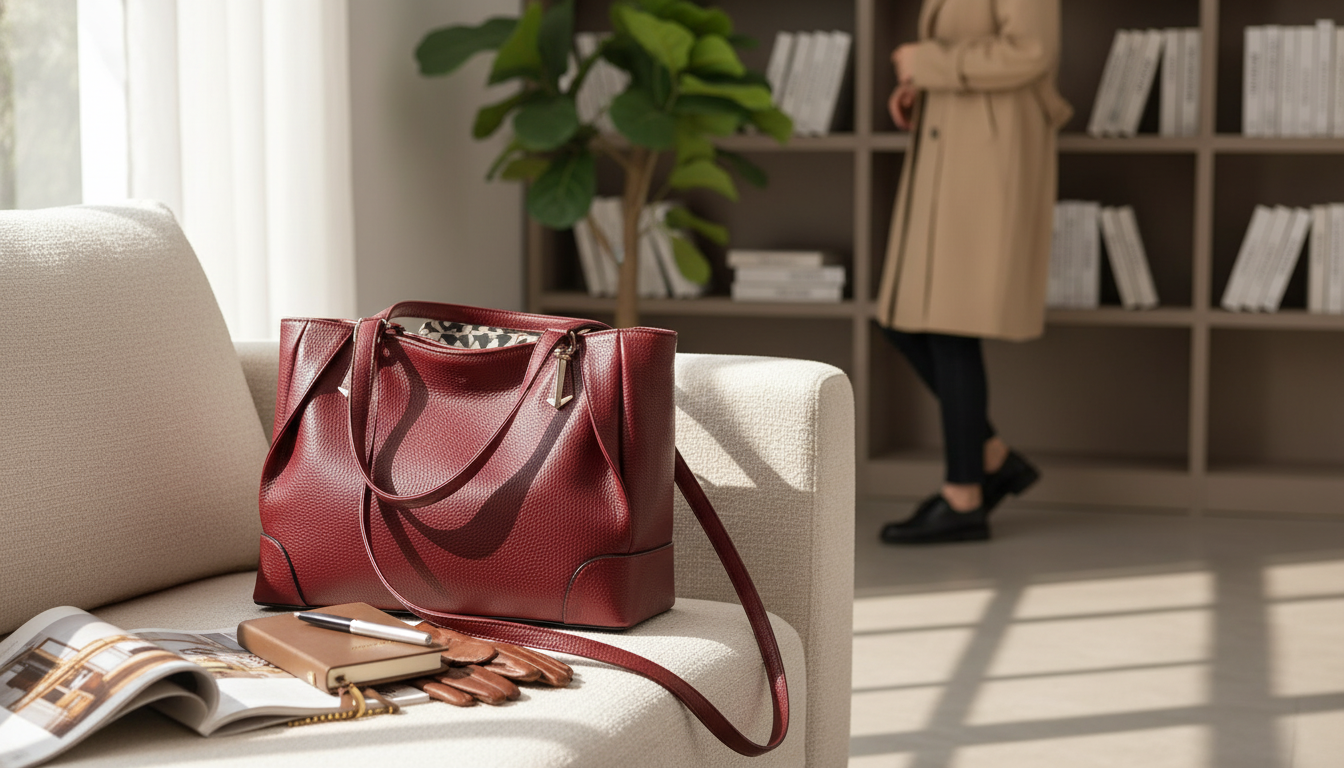 Burgundy Leather Tote: Spacious, Polished, Dual Straps