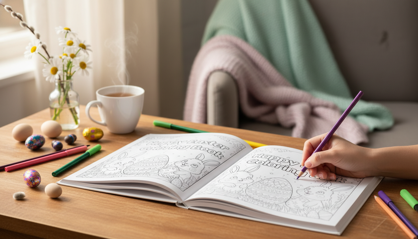 Cute Easter Coloring Pages: Cozy Bunnies & Eggs