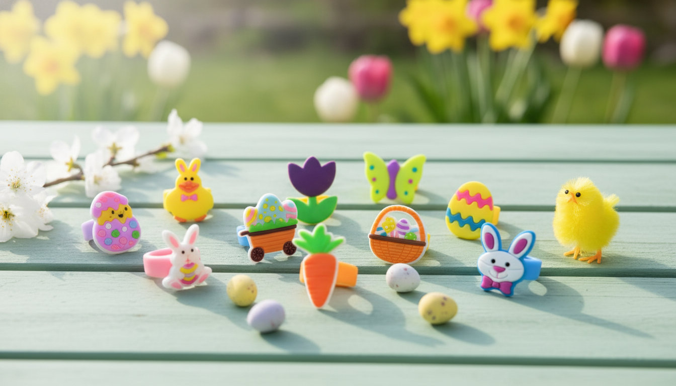 Easter Silicone Rings (10-Pack): Bunny, Carrot & Egg