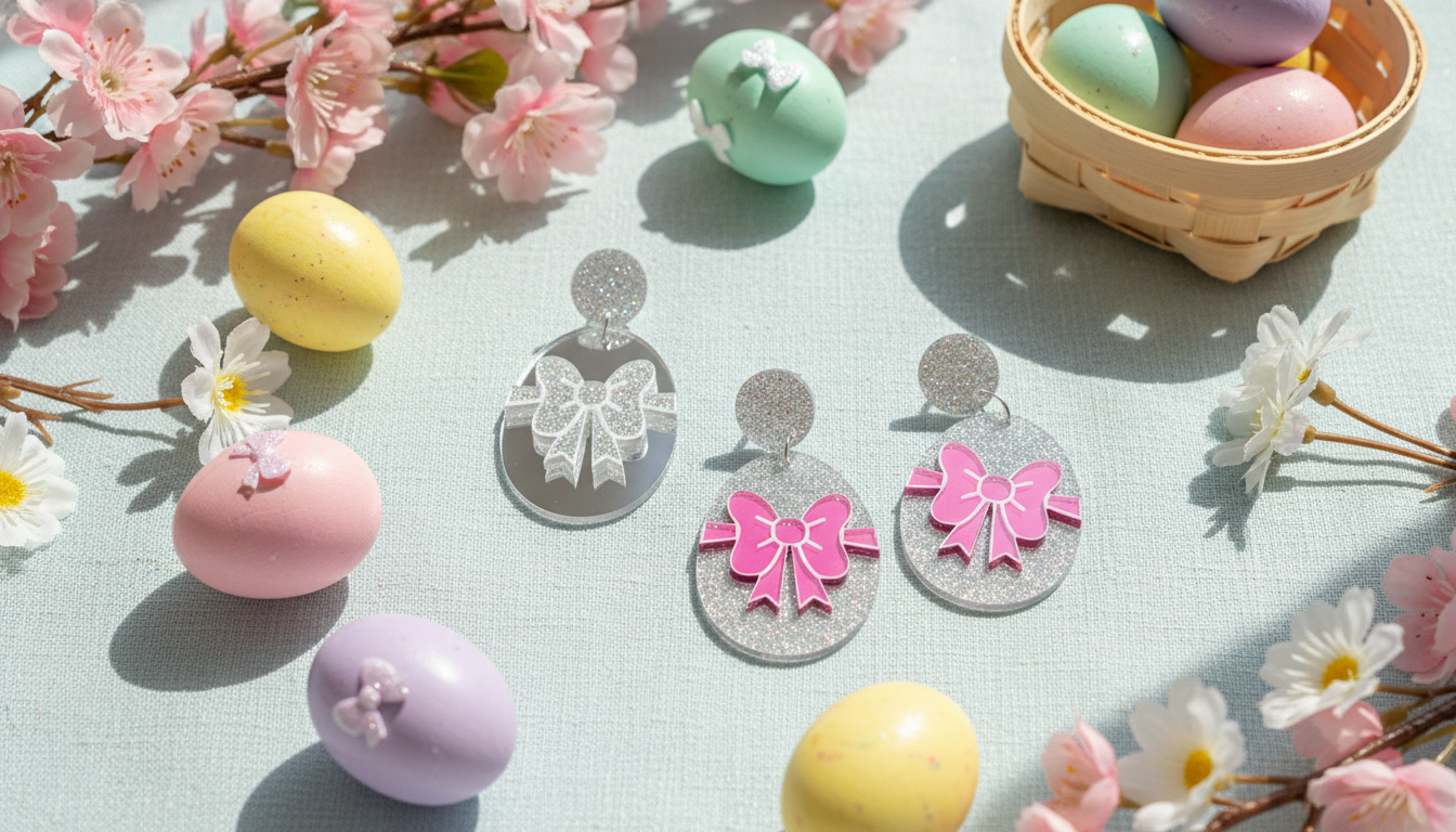 Glitter Easter Egg Drop Earrings with Cute Bow