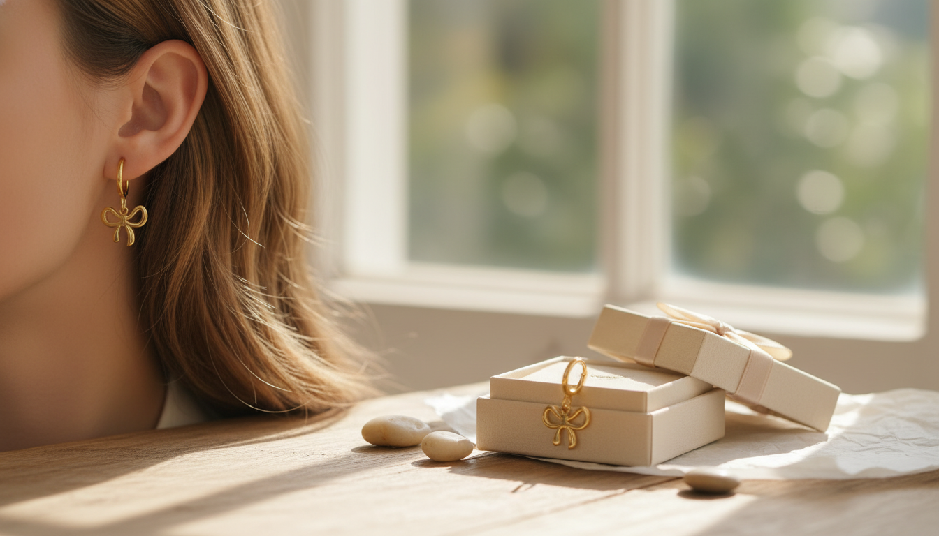 Gold Bow Drop Earrings: Stainless Steel, Giftable Shine