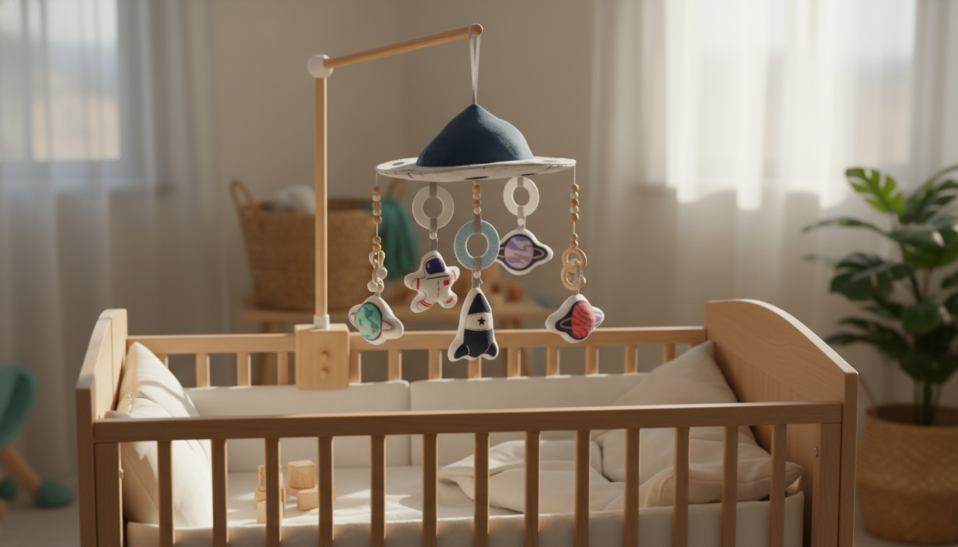 Montessori Wooden Crib Mobile: Music, Rattles & Safe Setup