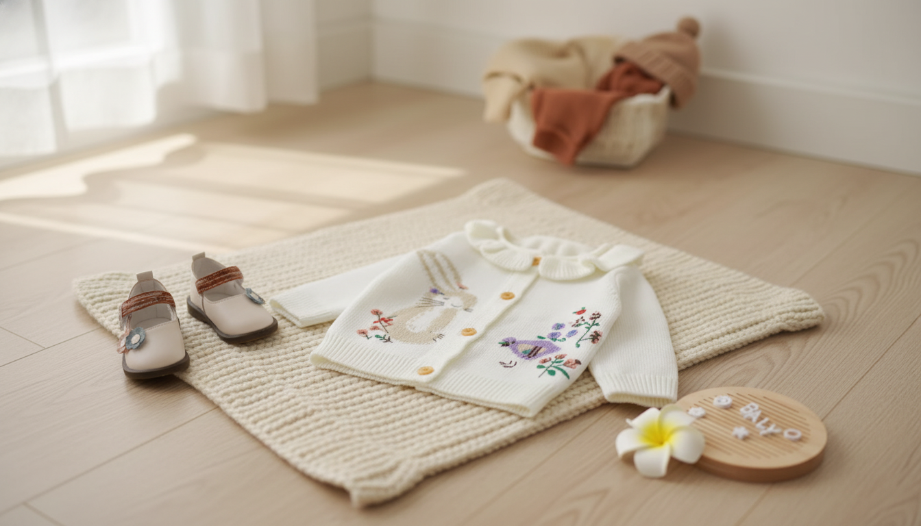Ruffled Embroidered Knit Cardigan for Baby Girls (Autumn)