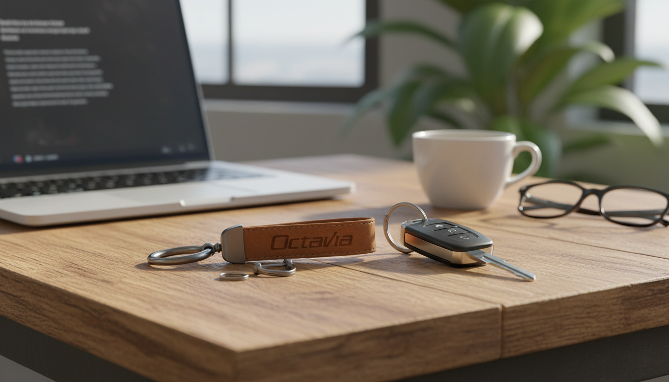 Suede Leather Keychain Holder for Skoda Octavia Keys