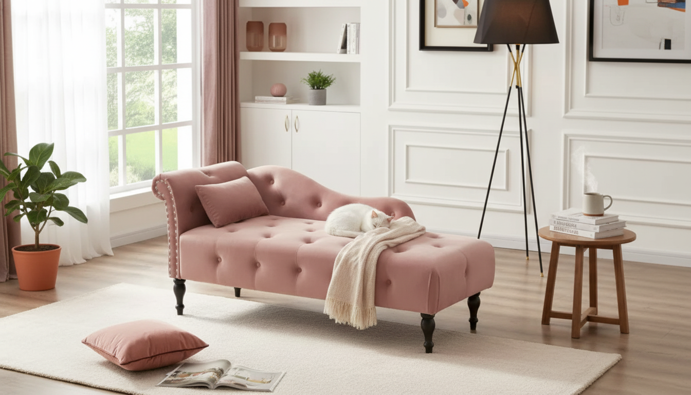Modern Tufted Velvet Armless Chaise With Wood Legs