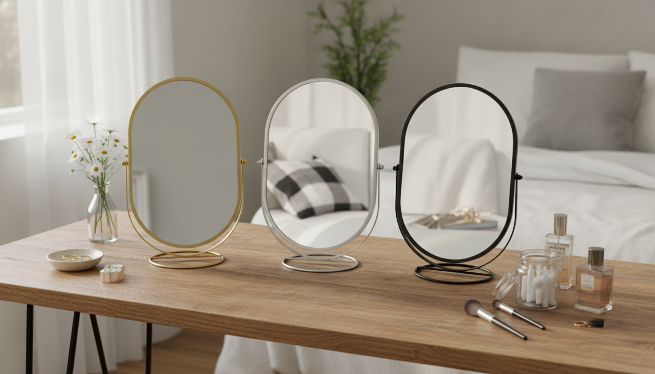 Luxury Oval Vanity Mirror: 360° Rotation, Iron Frame