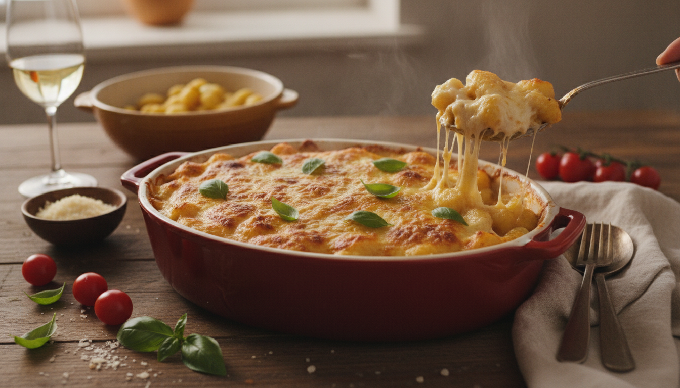 Cheesy Gnocchi Casserole with a Golden, Bubbly Top