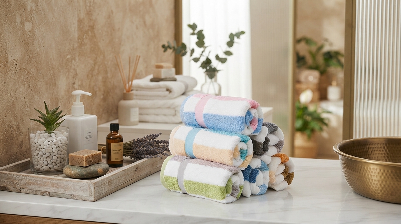 Rainbow Striped Cotton Face Towel 13x30in for Spa
