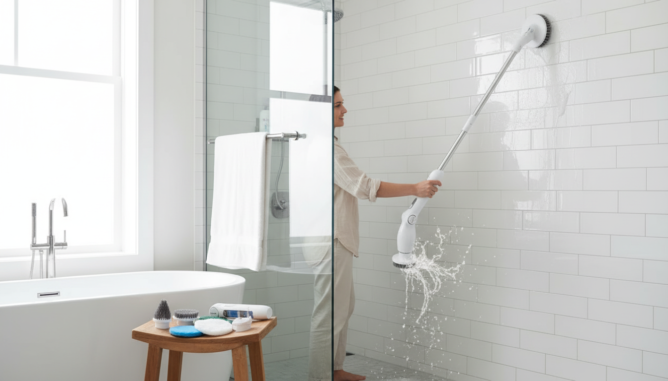 Cordless Electric Spin Scrubber: 8 Heads + Adjustable Arm
